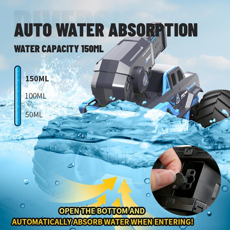 Remote Control Monster Truck, 1 Box Water Spray Car with Remote Control & Accessories, Waterproof Durable 4WD Amphibious Remote Control Car