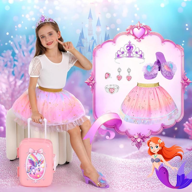 Christmas gift 19 Pcs Princess Dress Up Shoes Gift Set, Girls Role Play Dress Up Toys & Costumes Set, Toddler Pretend Jewelry Boutique Kit Gift for Little Girls Aged 3 4 5 6 Years Old