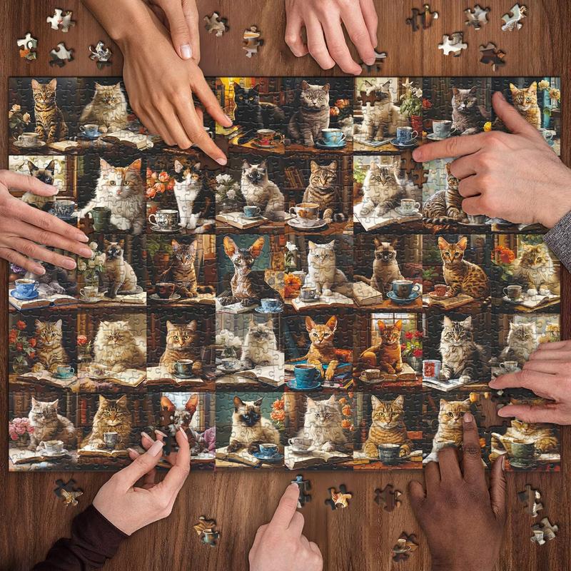 Cat Puzzles for Adults 1000 count and Up, Vintage Cat Animal Puzzle Collects 40 Coffee Book Cats Collage Jigsaw Puzzle, Retro Funny Kitten Puzzle as Cat Wall Decor