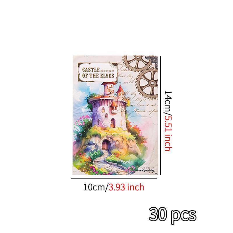 Vintage Castle Pattern Material Paper (30pcs set), Random Pattern Background Paper for Scrapbooking Journal Card Making Decoration, Gift Wrapping Paper