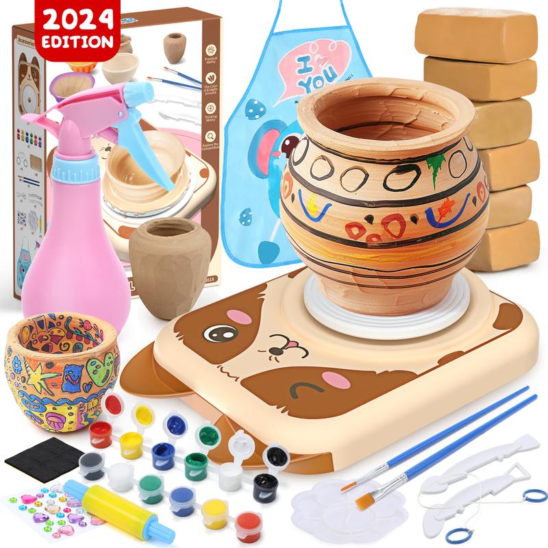 Skirfy Pottery Wheel Kit Adults,Mini Pottery Wheel Painting Kit & Clay Sculpting Tools,Complete Kit for Beginners with 6 Packs Modeling Calys,Arts & Crafts