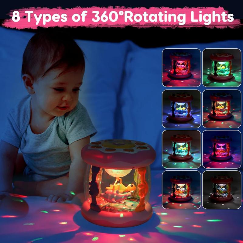 Kids Musical Light Up Toys Ocean Projector Rotating Tummy Time Learning Crawling Pink Toys Children Boys Girls 1 2 3 Year Old Birthday Christmas Gifts