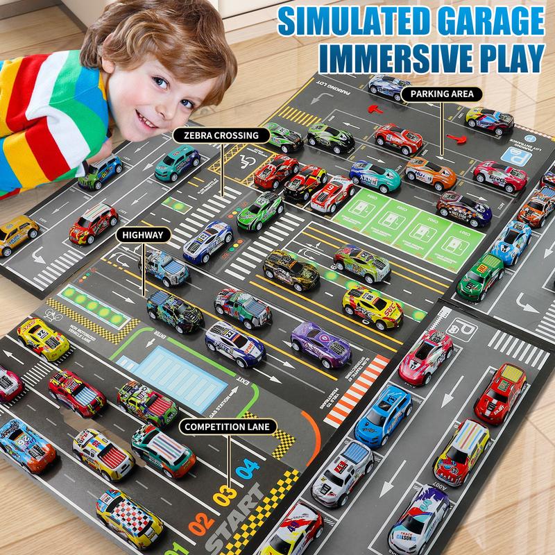 48-Piece Pull Back Car Toy Set with Garage Box – Race Car Collection for Kids – Toys for Boys and Girls