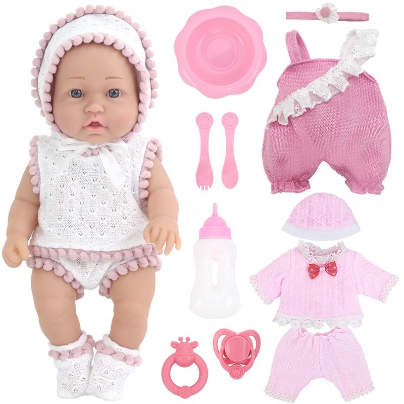 14 Pcs 12 Inch Baby Doll with Washable Doll Clothes and Accessories, Cute Blue Eyes Baby Doll with Stylish Doll Onesie, First Baby Dolls for Toddlers 36 Months and Up