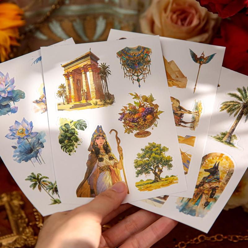 Egyptian Pharaoh Themed Sticker Set, 11 sets Desert Rose Series Sticker Book, DIY Decorative Sticker for Scrapbooking, Journaling, Gift Wrapping