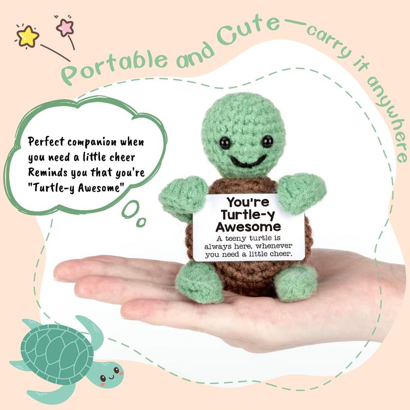 Mini Funny Positive Turtle Gifts, Small Handmade Crochet Animals Cute Stuff, Emotional Motivational Turtle Decor