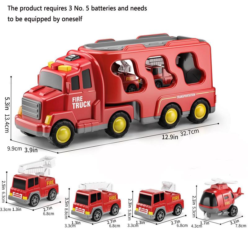 Fire Truck Toy (5 Counts set), Tractor Truck Toy, Push and Go Vehicles Toys Friction Powered Car Toys, Toy Rescue Vehicle Set with Lights and Music