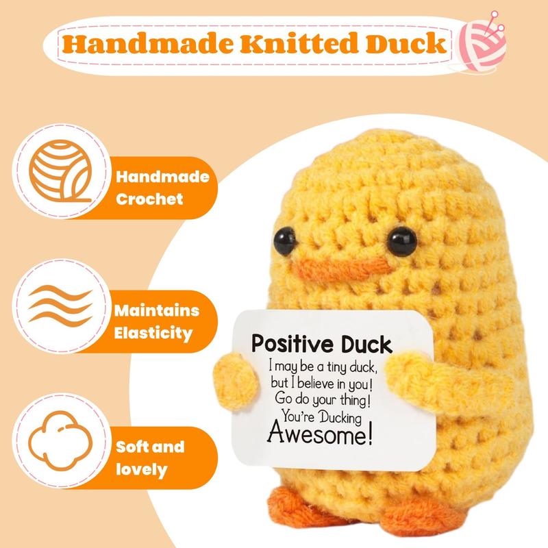 Cute Knitted Duck with Positive Card,  Emotional Support Crochet Doll for Gift, DIY Knitting Supplies for Home Office Decoration Fidget Toy, Keychain, Backpack Pendant, Fall Gift, Thanksgiving, Christmas Gift Set crochet  kit  Inspirational