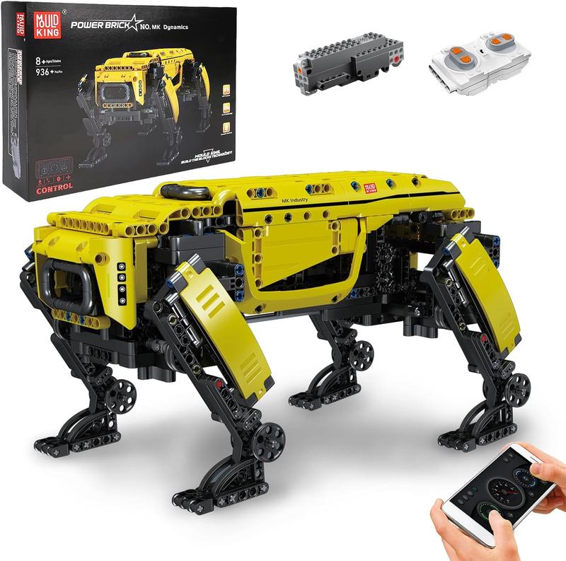 Mould King 15066 Robot Dog Building Kit, 936PCS Yellow APP RC Programmable STEM Toy, Power Module & Educational Model