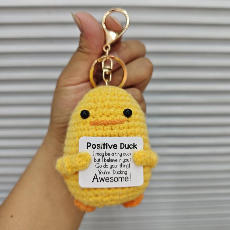 Cute Knitted Duck with Positive Card,  Emotional Support Crochet Doll for Gift, DIY Knitting Supplies for Home Office Decoration Fidget Toy, Keychain, Backpack Pendant, Fall Gift, Thanksgiving, Christmas Gift Set crochet  kit  Inspirational