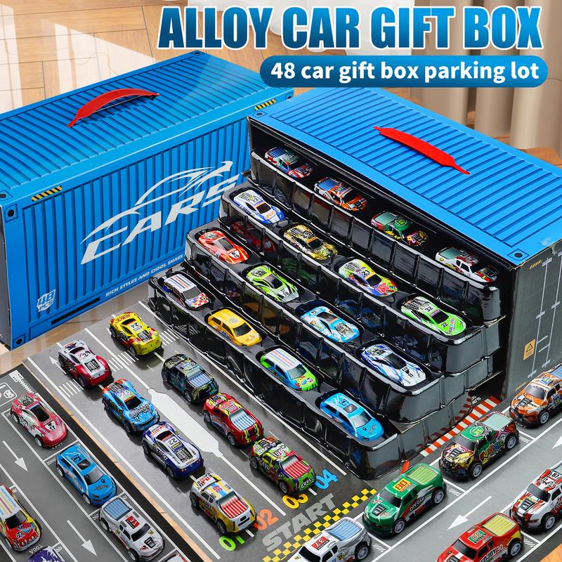 48-Piece Pull Back Car Toy Set with Garage Box – Race Car Collection for Kids – Toys for Boys and Girls