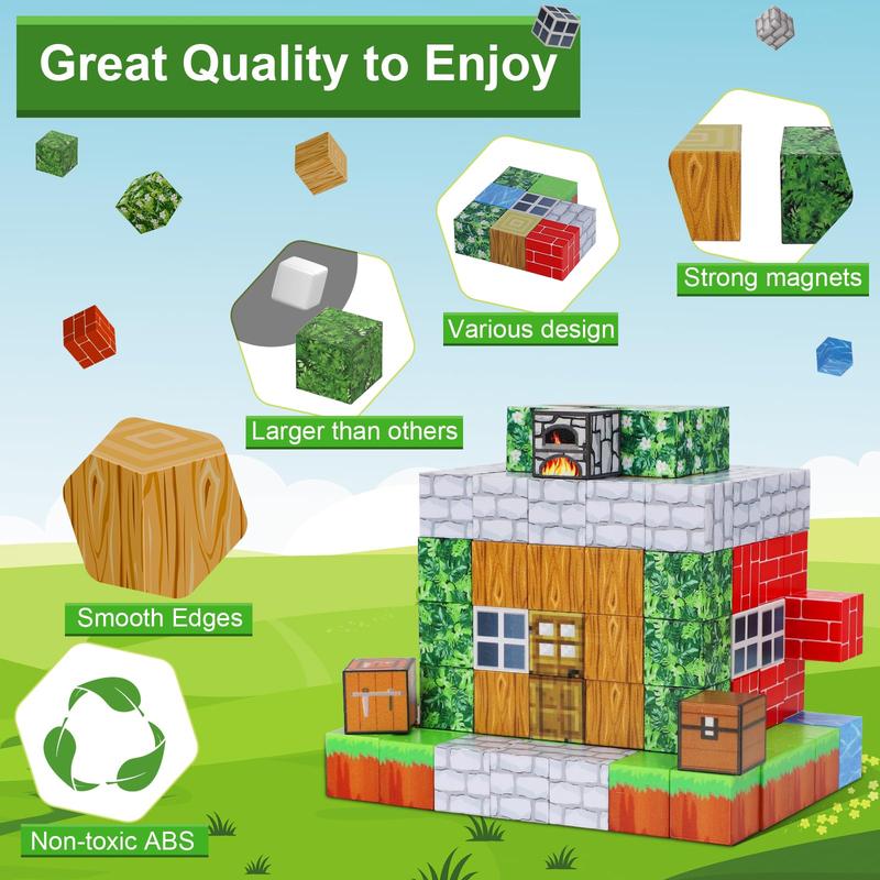 2024 Magnetic Blocks-Build 110PCS Mine Magnet World Set Toys for Boys & Girls Age 6 7 8 9 10, STEM Montessori Stacking Building Toys for Toddlers Fidget Cubes Sensory Toy for Kids(Jungle)