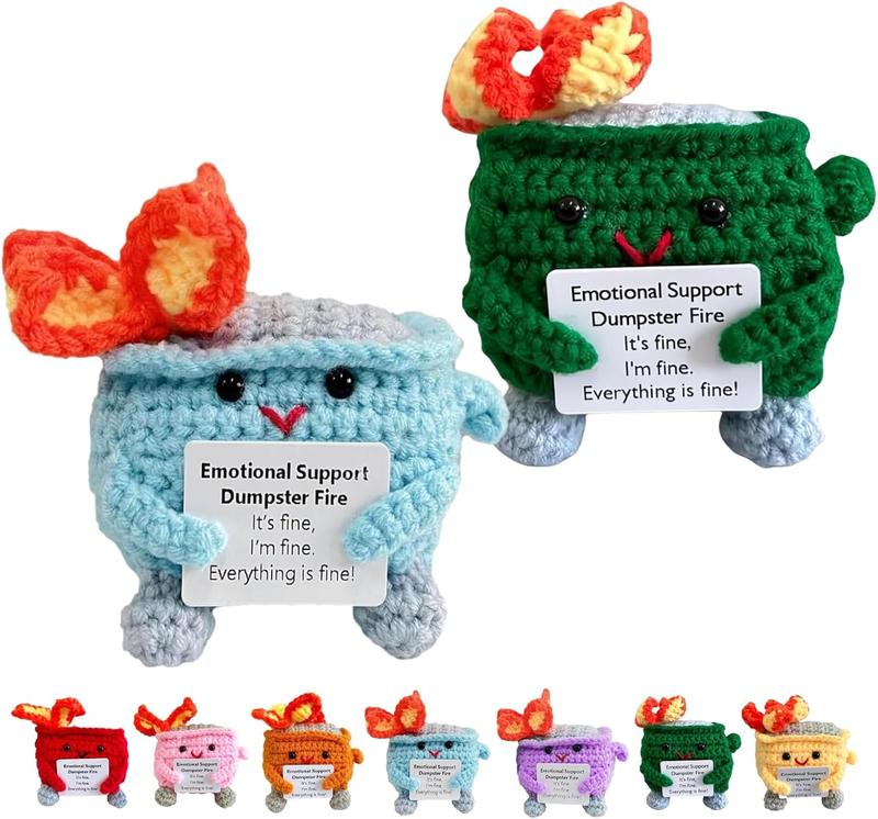 Crochet Dumpster Fire Doll, 1 Count Emotional Support Dumpster Fire Plush Doll, Emotional Support Ornament for Decoration Or Gift