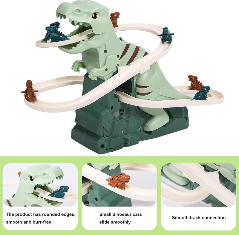 Dinosaur Roller Coaster Toy, Electric Slide Railcar Track Toy, Dinosaur Chasing Race Track Game with 8pcs Small Dinosaur Cars Dinosaur Race Track Toys Dinosaur Adventure Roller Coaster for Kids