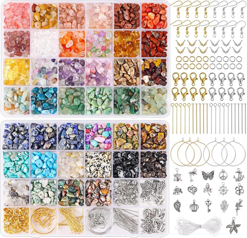 720pcs Crystal Chips Beads Ring Making Kit, 40 Colors Gemstone Crystal Beads for Earring Jewelry Making, Bracelets Supplies, Craft Gifts