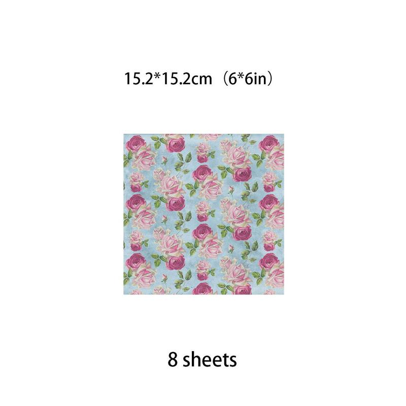 8 Sheets set Flower Pattern Design Cardstock, Square Mixed Pattern Decorative Paper, Exquisite Gifts Wrap for DIY Craft Scrapbooking