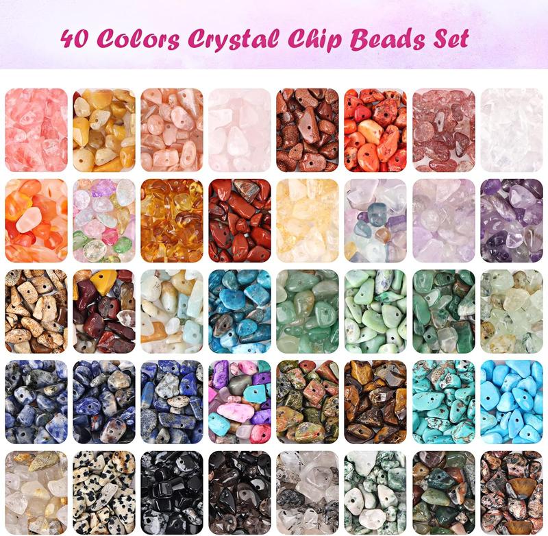 720pcs Crystal Chips Beads Ring Making Kit, 40 Colors Gemstone Crystal Beads for Earring Jewelry Making, Bracelets Supplies, Craft Gifts