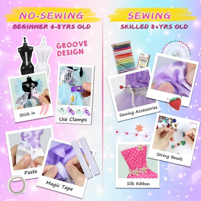 YEETIN Fashion Designer Kits for Girls Ages 6+, 600+Pcs Kids Sewing Kits, Arts & Crafts Set, Doll Clothes Making, Learn to Sew Gifts for Birthday