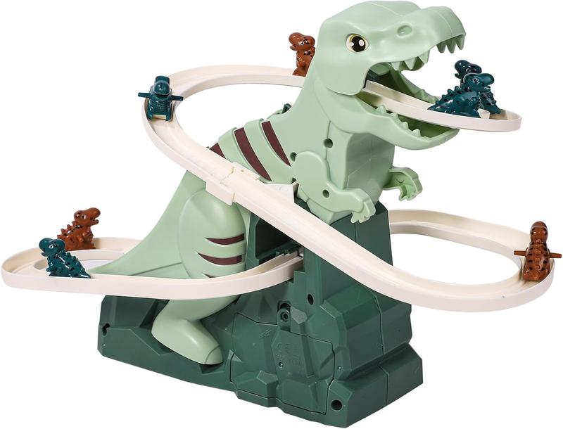 Dinosaur Roller Coaster Toy, Electric Slide Railcar Track Toy, Dinosaur Chasing Race Track Game with 8pcs Small Dinosaur Cars Dinosaur Race Track Toys Dinosaur Adventure Roller Coaster for Kids