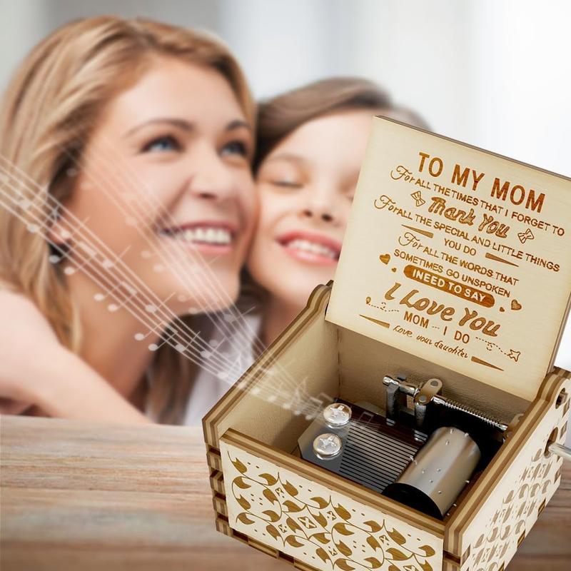 You are My Sunshine Music Box, Gift for Mom from Daughter, Wood Laser Engraved Vintage Mini Size Boxes, Unique Best Mother's Day, Birthday Christmas, Thanksgiving Day