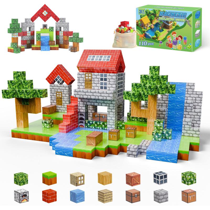 2024 Magnetic Blocks-Build 110PCS Mine Magnet World Set Toys for Boys & Girls Age 6 7 8 9 10, STEM Montessori Stacking Building Toys for Toddlers Fidget Cubes Sensory Toy for Kids(Jungle)