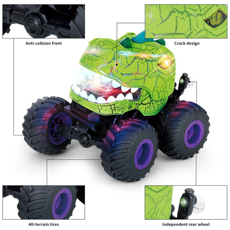 Dinosaur Remote Control Car, RC Monster Truck for Boys Girls with Light, Sound & Spray,for Toddlers Kids 5-12 All Terrain Indoor Outdoor, Christmas Birthday Gifts