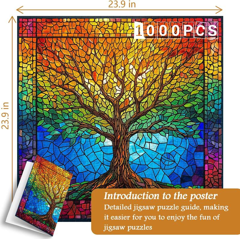 Stained Glass Puzzles for Adults 1000 count and up, Mosaic Tree of Life Puzzle Unique Rainbow Puzzles, Colorful Difficult Jigsaw Puzzles for Adults