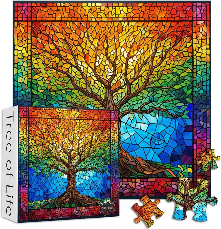 Stained Glass Puzzles for Adults 1000 count and up, Mosaic Tree of Life Puzzle Unique Rainbow Puzzles, Colorful Difficult Jigsaw Puzzles for Adults