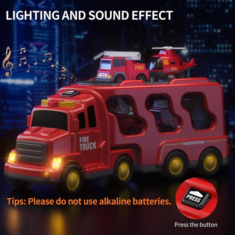 Fire Truck Toy (5 Counts set), Tractor Truck Toy, Push and Go Vehicles Toys Friction Powered Car Toys, Toy Rescue Vehicle Set with Lights and Music