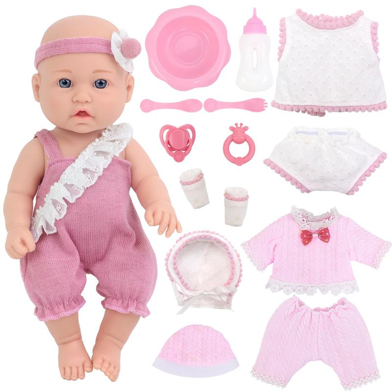 14 Pcs 12 Inch Baby Doll with Washable Doll Clothes and Accessories, Cute Blue Eyes Baby Doll with Stylish Doll Onesie, First Baby Dolls for Toddlers 36 Months and Up