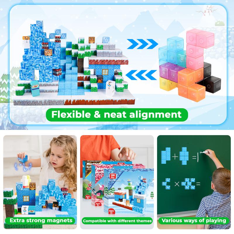 Magnetic Blocks - 100PCS Magnetic Blocks Build Frozen Castle Magnet World - Magnetic Toys for Montessori Toddler Christmas Birthday Gifts