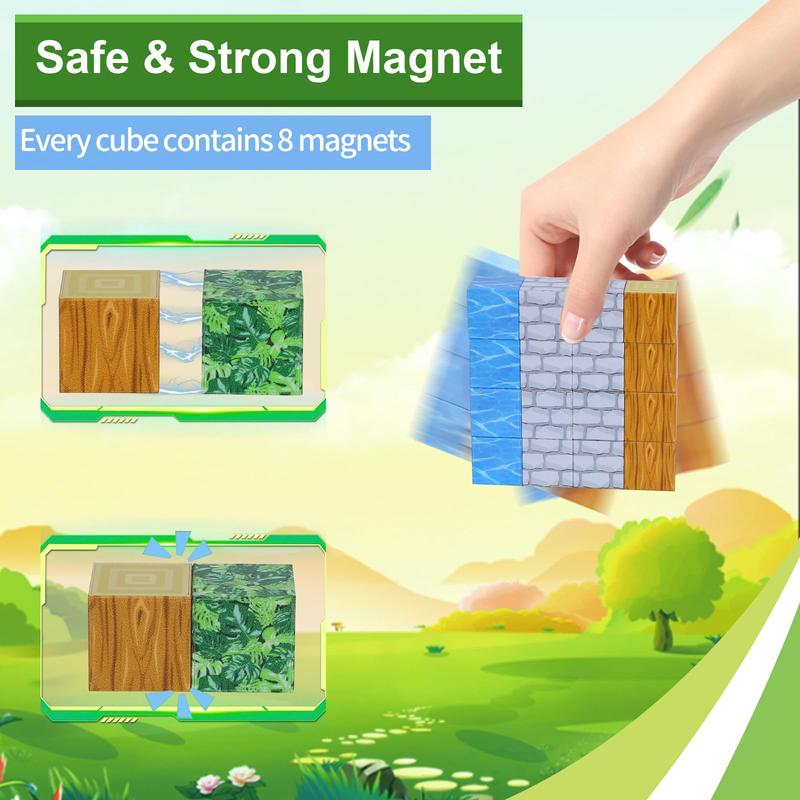 2024 Magnetic Blocks-Build 110PCS Mine Magnet World Set Toys for Boys & Girls Age 6 7 8 9 10, STEM Montessori Stacking Building Toys for Toddlers Fidget Cubes Sensory Toy for Kids(Jungle)