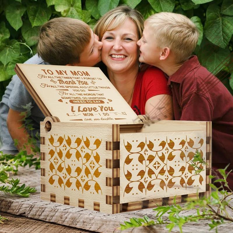 You are My Sunshine Music Box, Gift for Mom from Daughter, Wood Laser Engraved Vintage Mini Size Boxes, Unique Best Mother's Day, Birthday Christmas, Thanksgiving Day