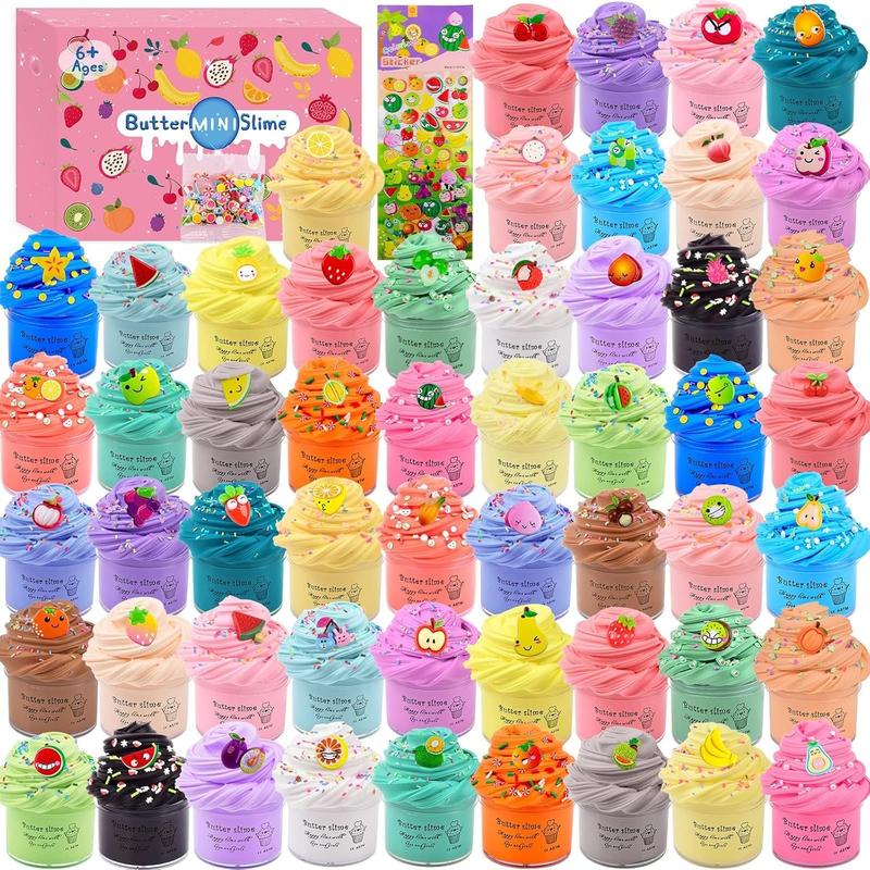 Slime Kit with 54 Pack Mini Butter Slime, Non-Sticky and Super Soft, for Girls 10-12, Fruit Slime Party Favors Kids, Birthday Gift, DIY Putty Toy Boys