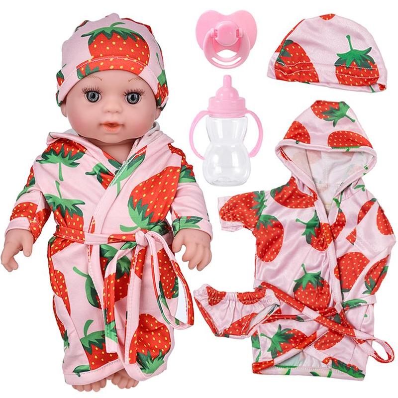 12 Inch Lifelike Newborn Doll with Strawberry Pattern Clothes, 1 Set Soft Squeezable Body Simulation Doll, Birthday Gift for Kids