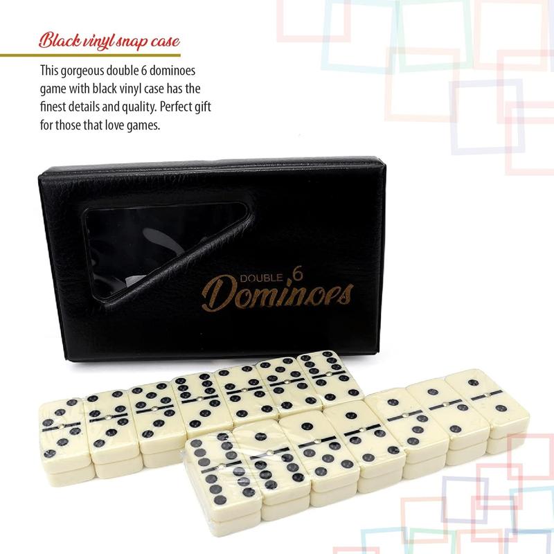 Dominos Set Game. Premium Classic 28 count Double Six Domino. Durable Leather Box. Kids, Boys, Girls, Party Favors and Anytime Use. Duoble 6 Dominoes.(PVC Edition)