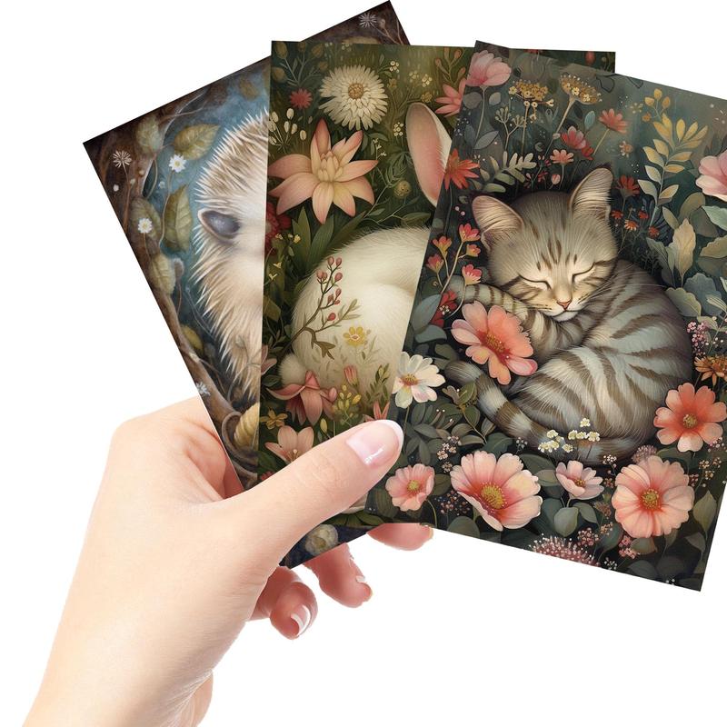 Animal & Flower Pattern Cardboard & Sticker Set, 52pcs set Writable Thick Cardboard & Stickers, Perfect for Scrapbooking, Crafts, Greeting Card