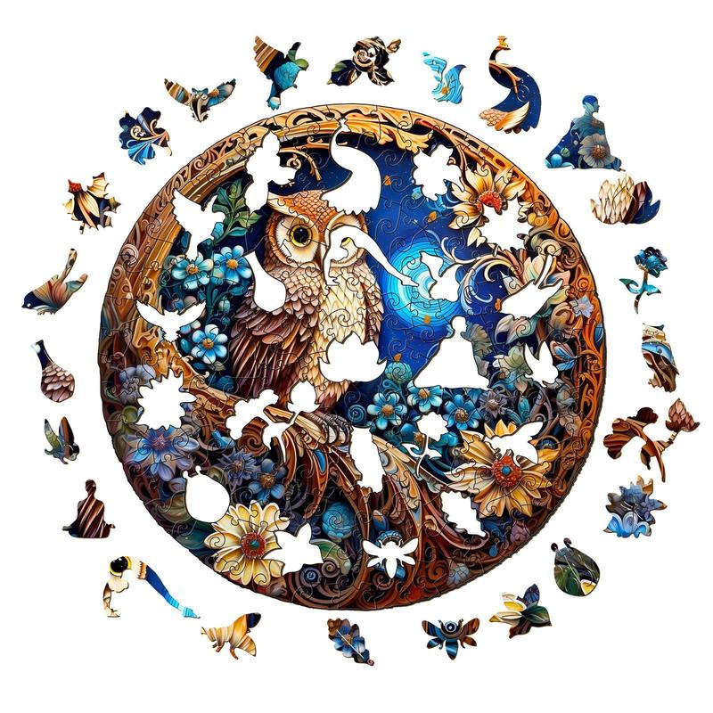 Moonlight Owl Wooden Jigsaw Puzzle - Educational Toy for Children and Adults