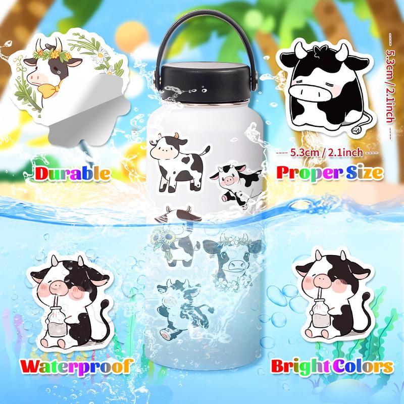 Cartoon Cow & Rainbow Pattern Sticker (100pcs), Cute Waterproof Decorative Stickers, DIY Decals for Water Bottle, Laptop, Phone Case, Scrapbooking, Journal Making