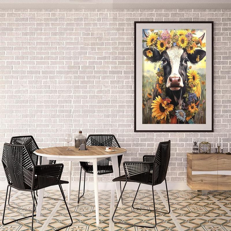 5D Cow Diamond Painting for Adults,Sunflowers Diamond Art Kits for Adults,DIY Round Full Drill Diamond Dots,Diamond Painting Kits for Adults,Crystal Art Flowers for Home Decor 12x16inch