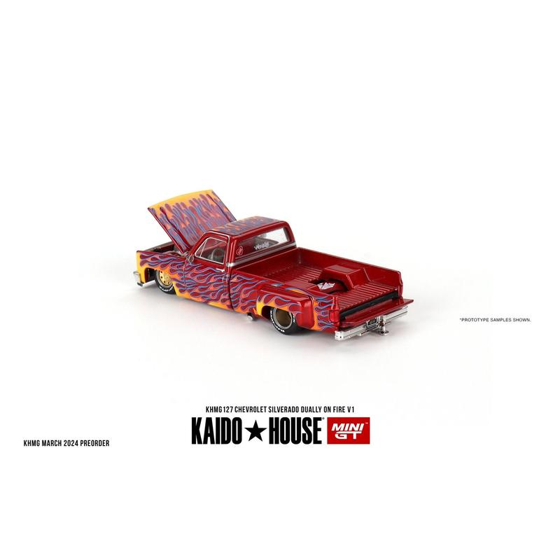 Chevrolet Silverado Dually on Fire V1 Red With Flames Kaido House x Mini GT