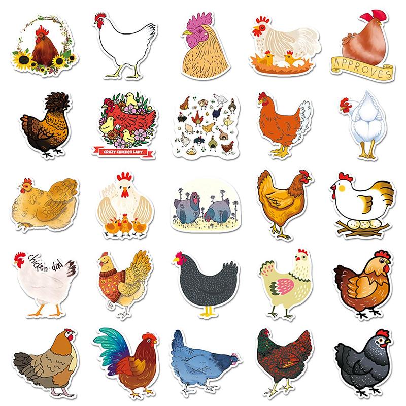 50pcs Cartoon Chicken Sticker, Scrapbooking & Journal Making Material Paper, PVC Waterproof DIY Decorative Sticker For Stationery Computer Water Bottle Skateboard