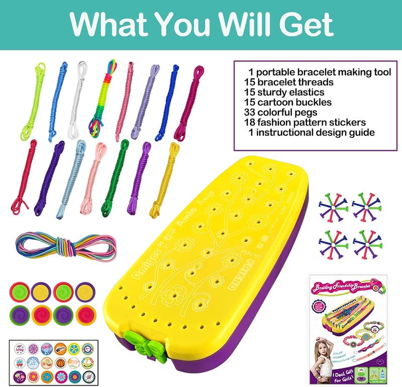 Friendship Bracelet Making Kit Toys, Ages 7 8 9 10 11 12 Year Old Girls Gifts Ideas, Birthday Present for Teen Girl, Arts and Crafts String Maker Tool, Bracelet DIY, Kids Travel Activity Set