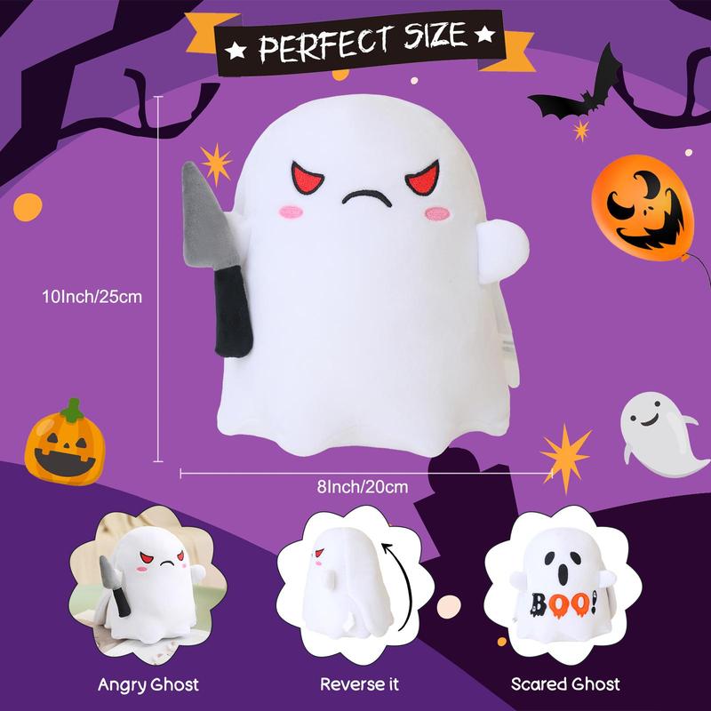 Reversible Boo Ghost Toy, Soft Plush Toy, Cute White Boo Ghost with Little Knife, Cute Halloween Gift for Boys and Girls