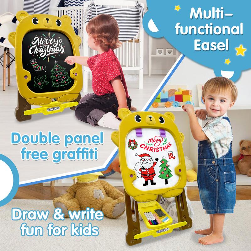 TALGIC Easel Board for Kids with Chalk Board and Dry Erase Easel, Easel for Ages 3-8, Educational and Popular Gift Toys for Girls and Boys