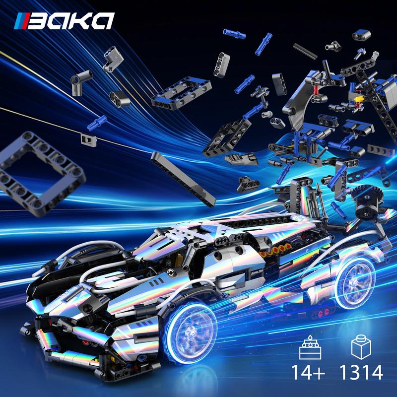 BAKA Cars Toys Building Set for Boys Aged 10+ - 1:14 LANBO V12 Building Car Toy for Back to School, 1314 Pieces Sports Car Toys for Kids, Teens and Adults