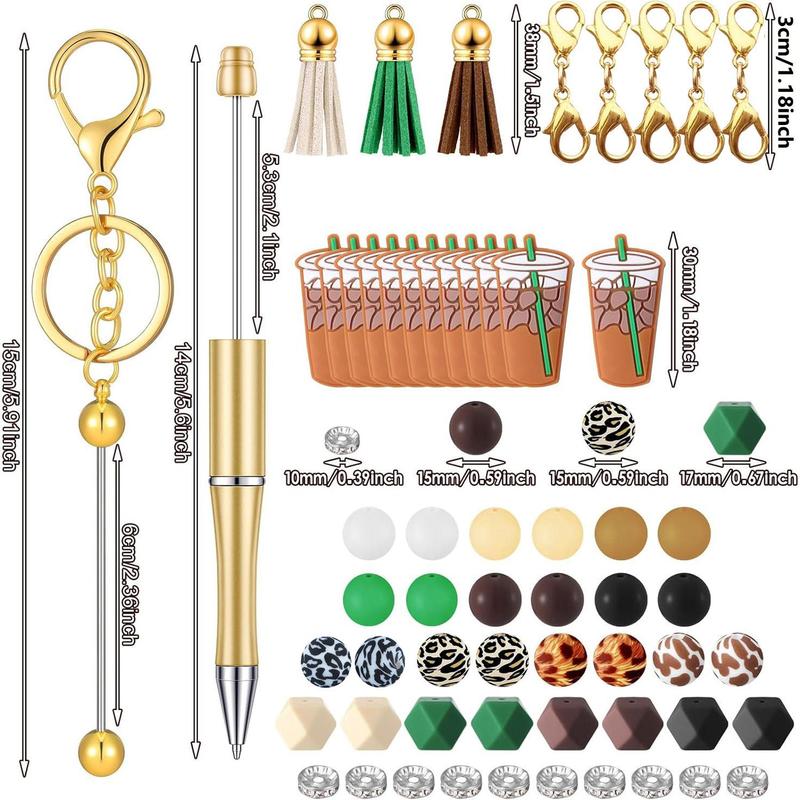 DIY Beading & Jewelry Making Kit, 2 Keychain & 4 Beading Pen & 14 Silicone Bead & 6 Milk Tea Pattern Accessories &12 Spacer & 6 Tassel & 6 Lobster Clasp, Jewelry Making Supplies