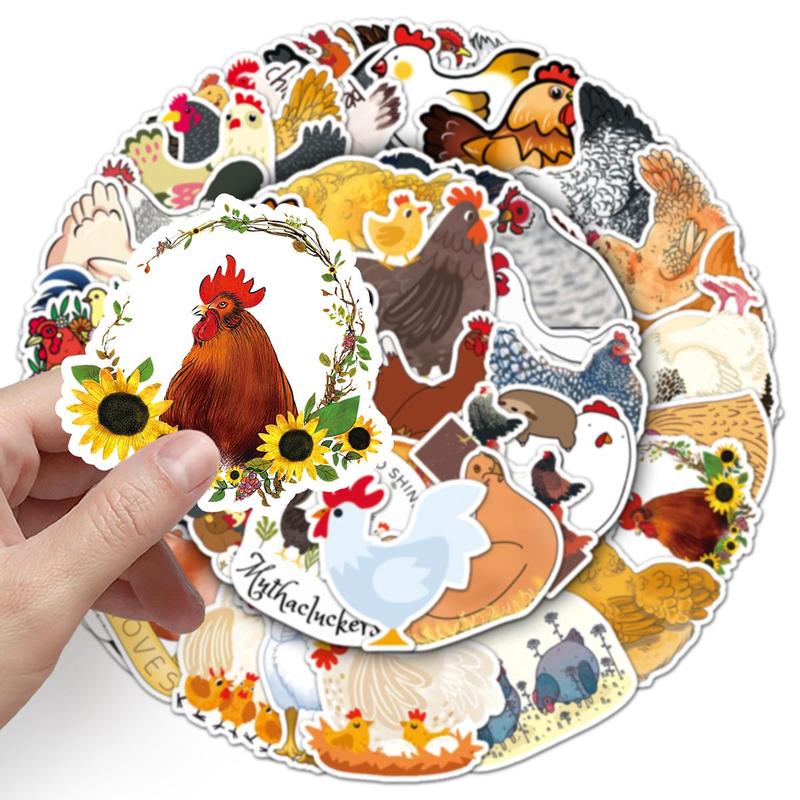 50pcs Cartoon Chicken Sticker, Scrapbooking & Journal Making Material Paper, PVC Waterproof DIY Decorative Sticker For Stationery Computer Water Bottle Skateboard