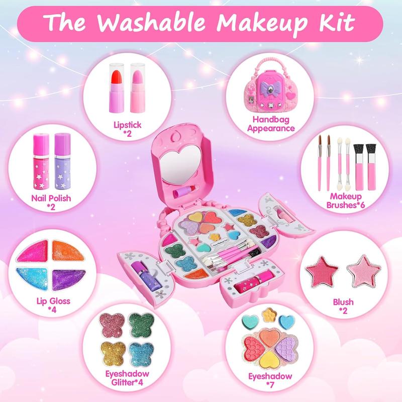 Kids Makeup Kit for Girl, Real Washable Makeup for Kids with Mirror, Kids Makeup Sets for Girls 5-8, Princess Toys Cosmetic Set, Christmas & Birthday Gifts Toys