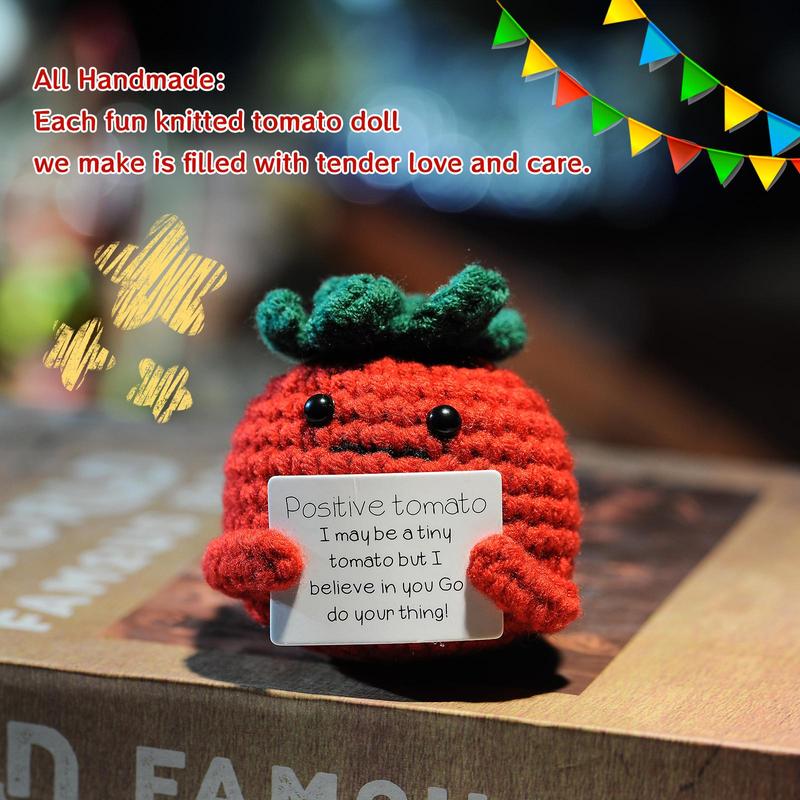 Positive Tomato Design Crochet Ornament, 1 Count Cute Creative Handmade Crochet Ornament, Home Decor for Living Room Bedroom Office